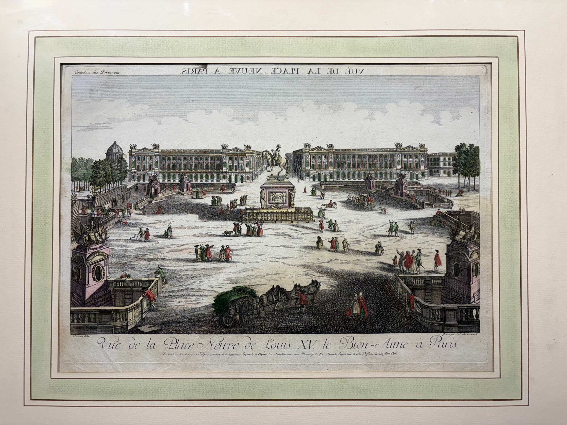 Close Up of Louix XV namesake square colored engraving