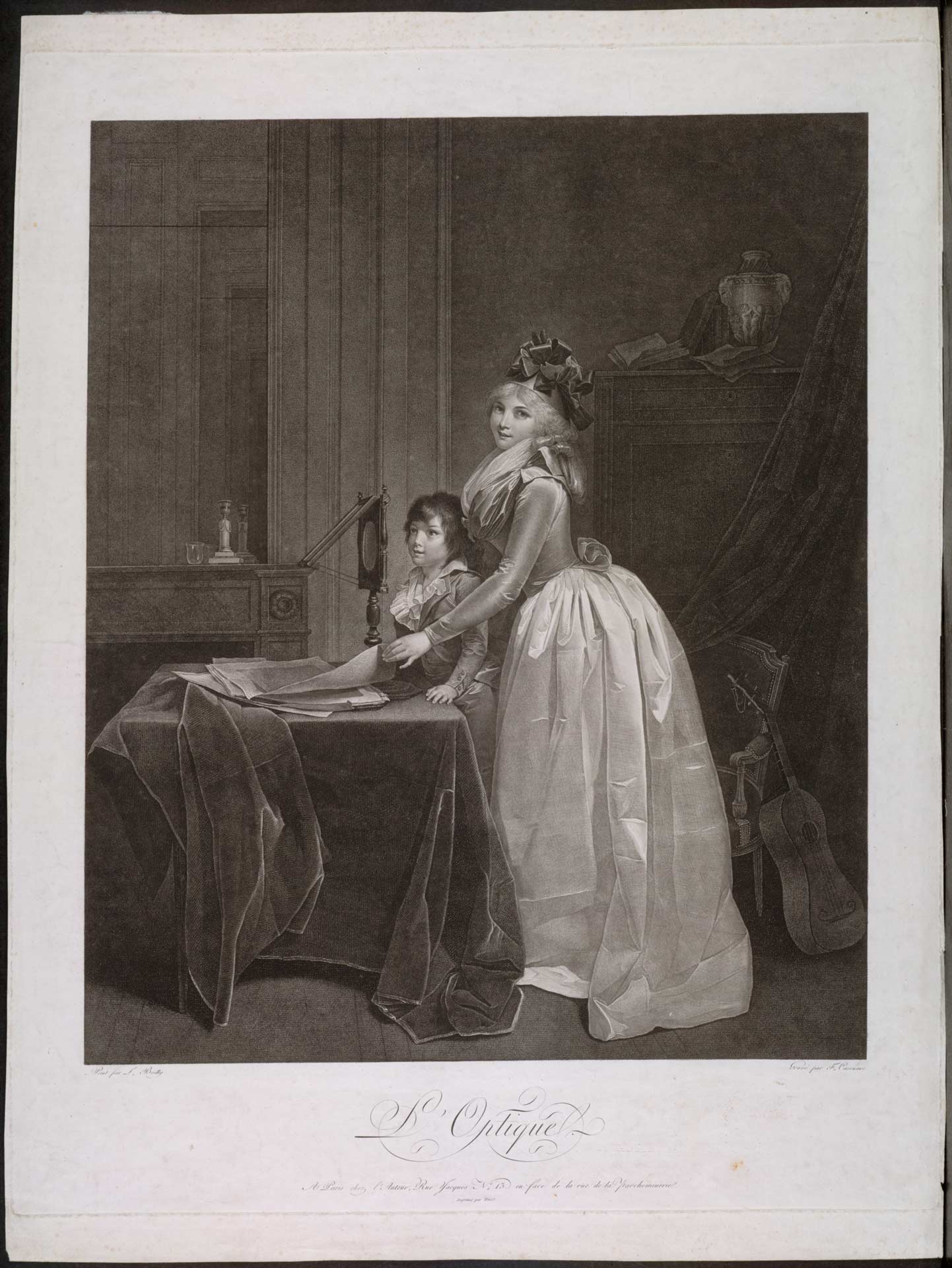 Antique engraving showing a Zograscope being used
