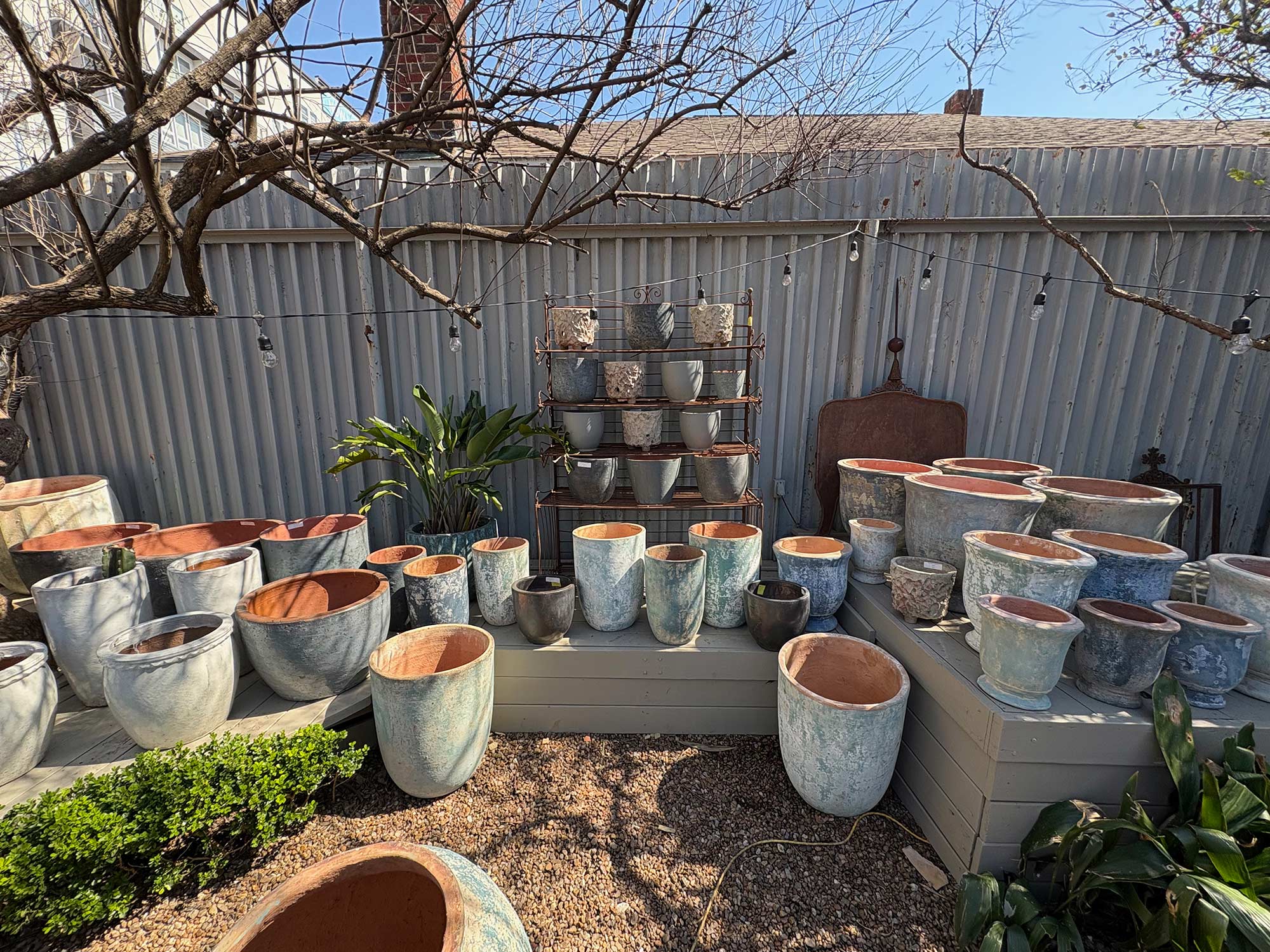 A panorama of a display of new pots & planters